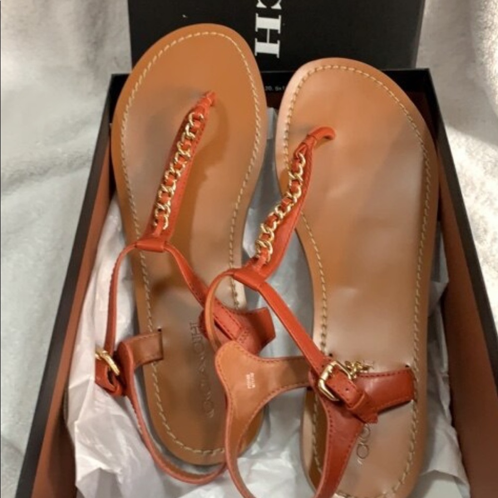 Authentic Coach chain link tan sandals